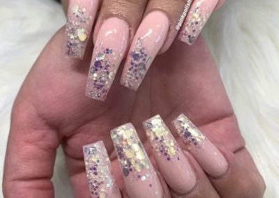 Glitters on Nude Color Nails Design