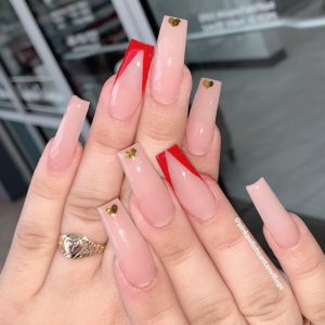 Stunning Nude and Red Nails Design