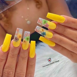 Yellow Summer Floral Nails Design