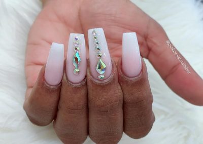 Stone based Nails design on pink & white nails